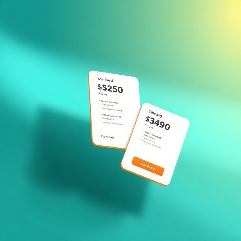 Three tiered pricing cards floating on a teal gradient with ochre accent highlights